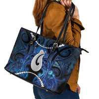 Maori Matariki Hei Matau Leather Tote Bag Maori Kowhaiwhai Pattern Galaxy LT01 - Polynesian Pride
