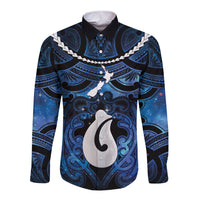 Personalized Maori Matariki Hei Matau Long Sleeve Button Shirt Maori Kowhaiwhai Pattern Galaxy LT01 Unisex Blue - Polynesian Pride