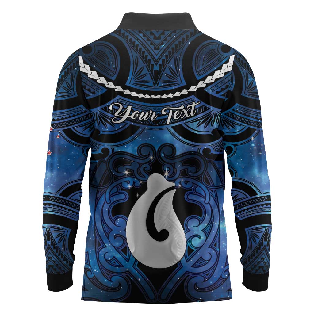 Personalized Maori Matariki Hei Matau Long Sleeve Polo Shirt Maori Kowhaiwhai Pattern Galaxy LT01 - Polynesian Pride