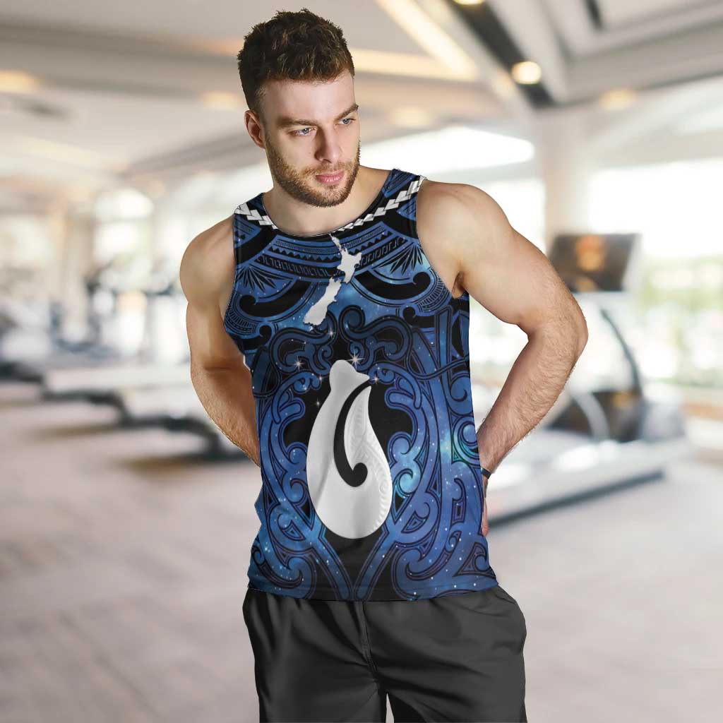 Personalized Maori Matariki Hei Matau Men Tank Top Maori Kowhaiwhai Pattern Galaxy LT01 Blue - Polynesian Pride
