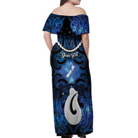 Personalized Maori Matariki Hei Matau Off Shoulder Maxi Dress Maori Kowhaiwhai Pattern Galaxy LT01 - Polynesian Pride