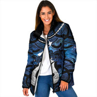 Personalized Maori Matariki Hei Matau Padded Jacket Maori Kowhaiwhai Pattern Galaxy LT01 Women Blue - Polynesian Pride