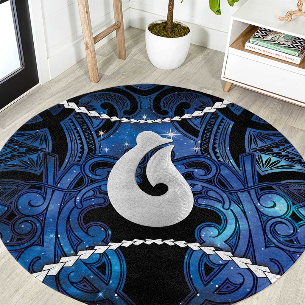 Maori Matariki Hei Matau Round Carpet Maori Kowhaiwhai Pattern Galaxy LT01 Blue - Polynesian Pride