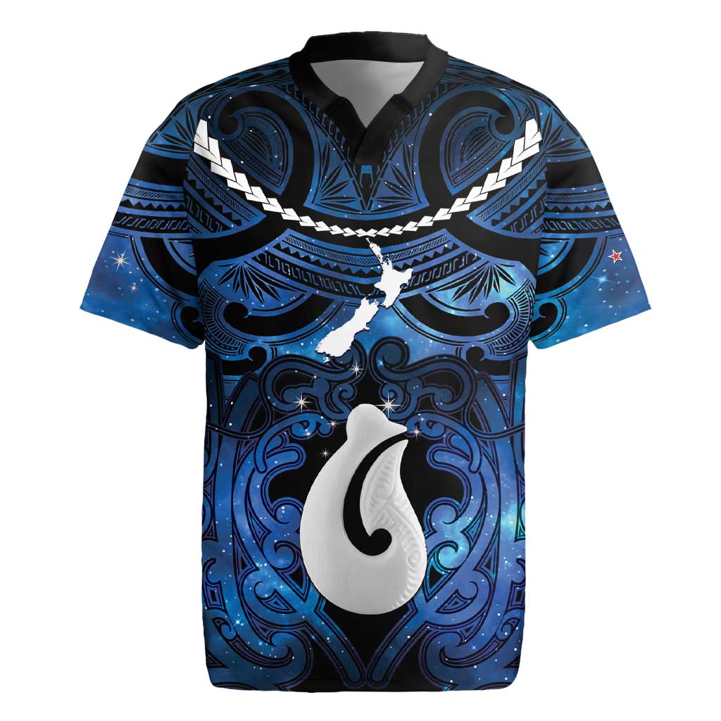 Personalized Maori Matariki Hei Matau Rugby Jersey Maori Kowhaiwhai Pattern Galaxy LT01 Blue - Polynesian Pride
