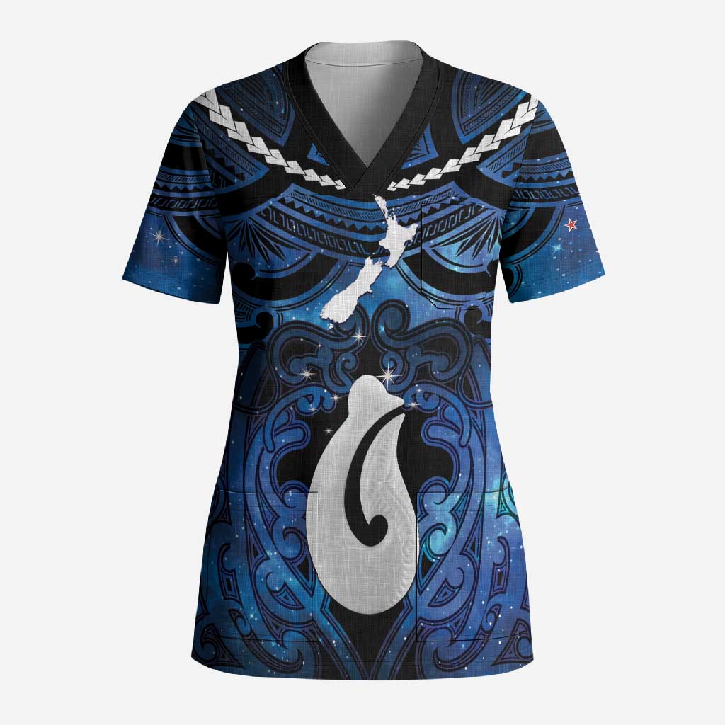 Personalized Maori Matariki Hei Matau Scrub Top Maori Kowhaiwhai Pattern Galaxy