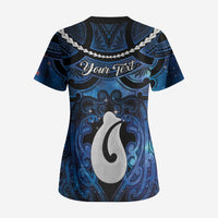 Personalized Maori Matariki Hei Matau Scrub Top Maori Kowhaiwhai Pattern Galaxy