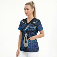 Personalized Maori Matariki Hei Matau Scrub Top Maori Kowhaiwhai Pattern Galaxy