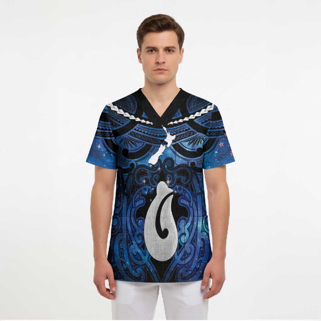 Personalized Maori Matariki Hei Matau Scrub Top Maori Kowhaiwhai Pattern Galaxy