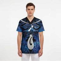 Personalized Maori Matariki Hei Matau Scrub Top Maori Kowhaiwhai Pattern Galaxy