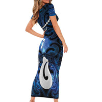 Personalized Maori Matariki Hei Matau Short Sleeve Bodycon Dress Maori Kowhaiwhai Pattern Galaxy LT01 - Polynesian Pride