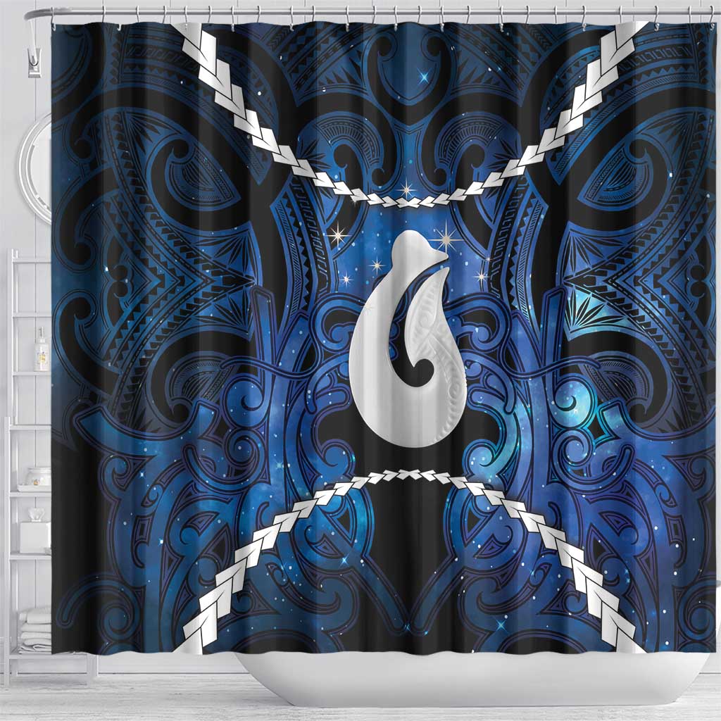 Maori Matariki Hei Matau Shower Curtain Maori Kowhaiwhai Pattern Galaxy LT01 - Polynesian Pride
