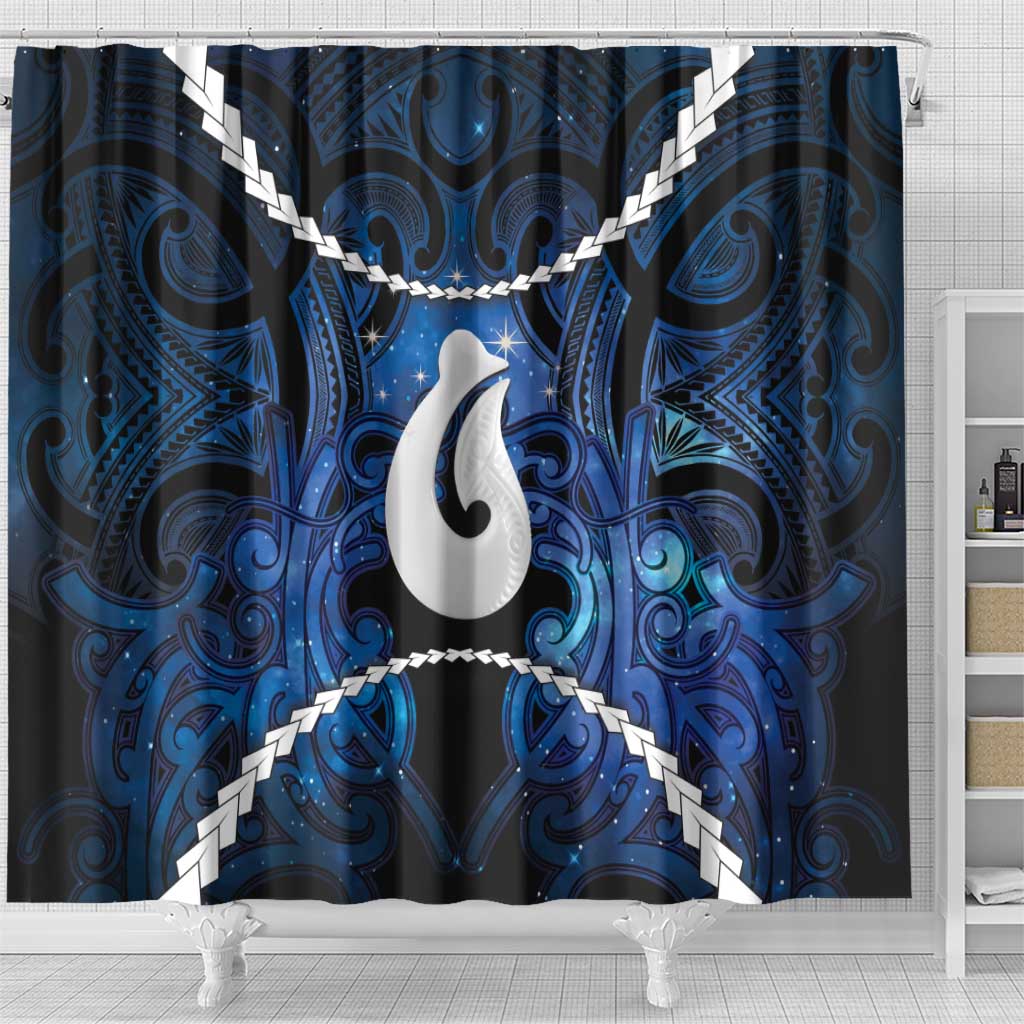 Maori Matariki Hei Matau Shower Curtain Maori Kowhaiwhai Pattern Galaxy LT01 - Polynesian Pride