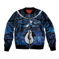 Personalized Maori Matariki Hei Matau Sleeve Zip Bomber Jacket Maori Kowhaiwhai Pattern Galaxy LT01 Unisex Blue - Polynesian Pride