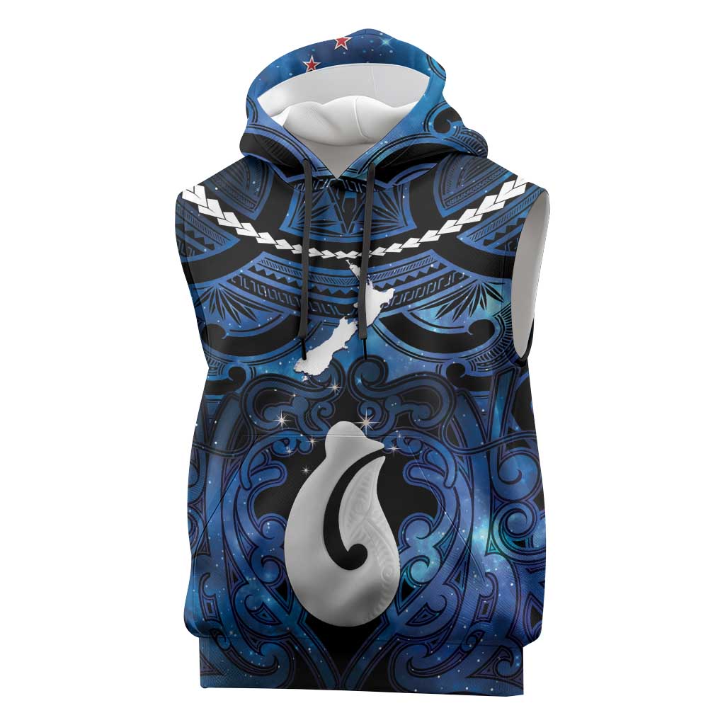 Personalized Maori Matariki Hei Matau Sleeveless Hoodie Maori Kowhaiwhai Pattern Galaxy