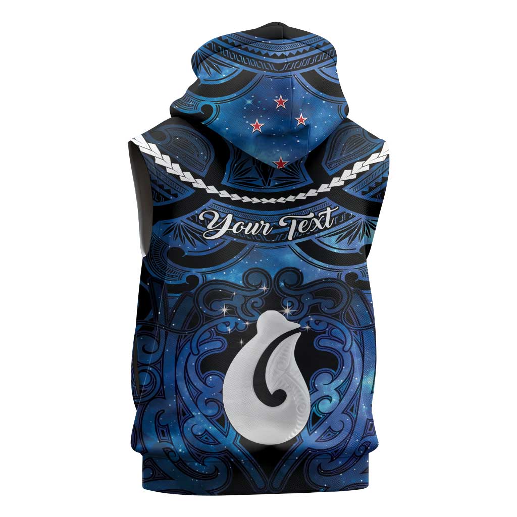 Personalized Maori Matariki Hei Matau Sleeveless Hoodie Maori Kowhaiwhai Pattern Galaxy