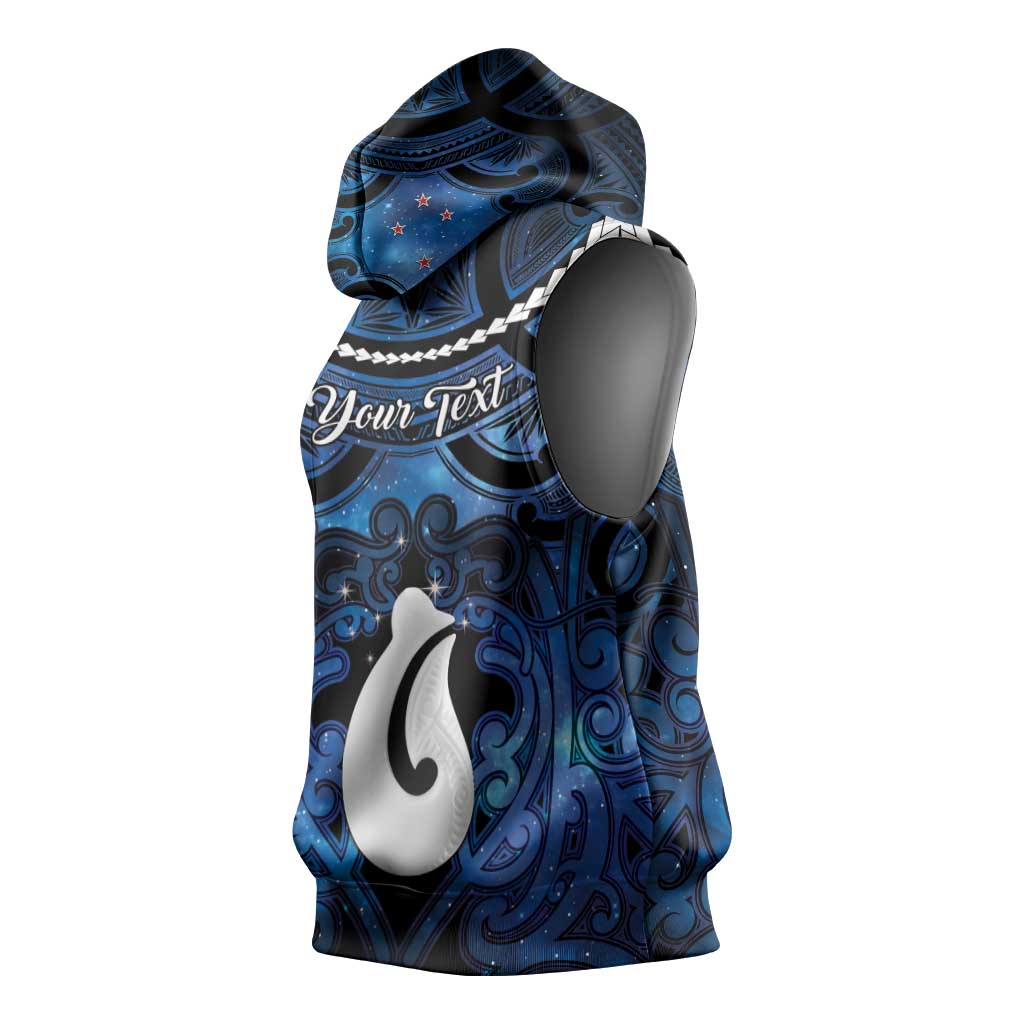 Personalized Maori Matariki Hei Matau Sleeveless Hoodie Maori Kowhaiwhai Pattern Galaxy