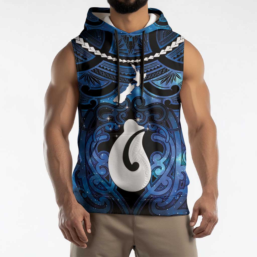 Personalized Maori Matariki Hei Matau Sleeveless Hoodie Maori Kowhaiwhai Pattern Galaxy