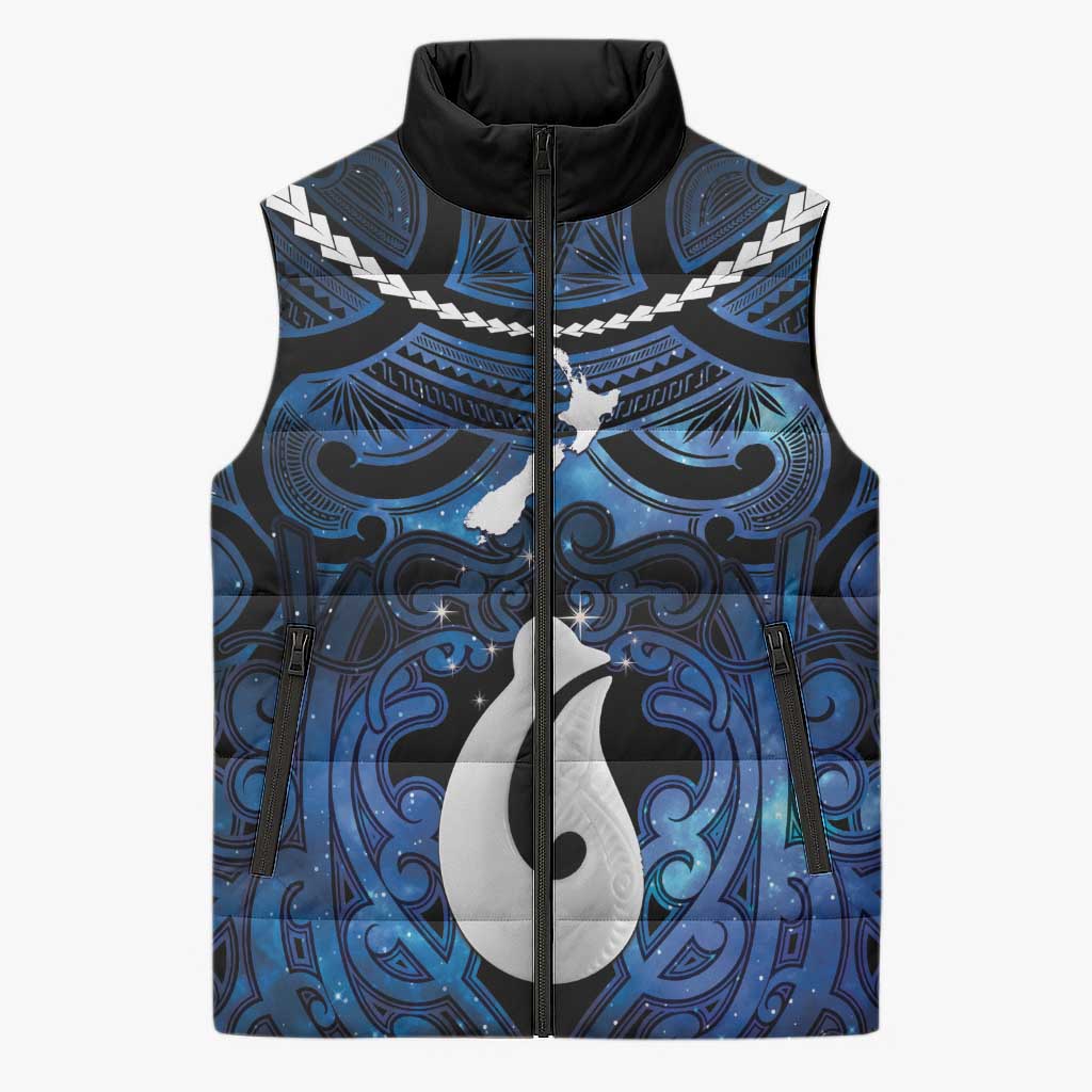 Personalized Maori Matariki Hei Matau Sleeveless Puffer Jacket Maori Kowhaiwhai Pattern Galaxy LT01 Unisex Blue - Polynesian Pride