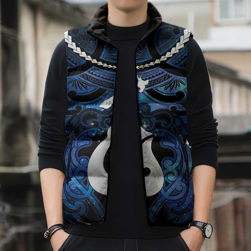 Personalized Maori Matariki Hei Matau Sleeveless Puffer Jacket Maori Kowhaiwhai Pattern Galaxy LT01 - Polynesian Pride