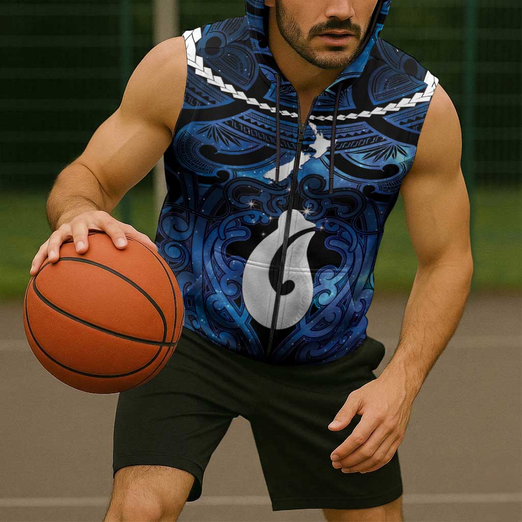Personalized Maori Matariki Hei Matau Sleeveless Zip Hoodie Maori Kowhaiwhai Pattern Galaxy LT01 - Polynesian Pride