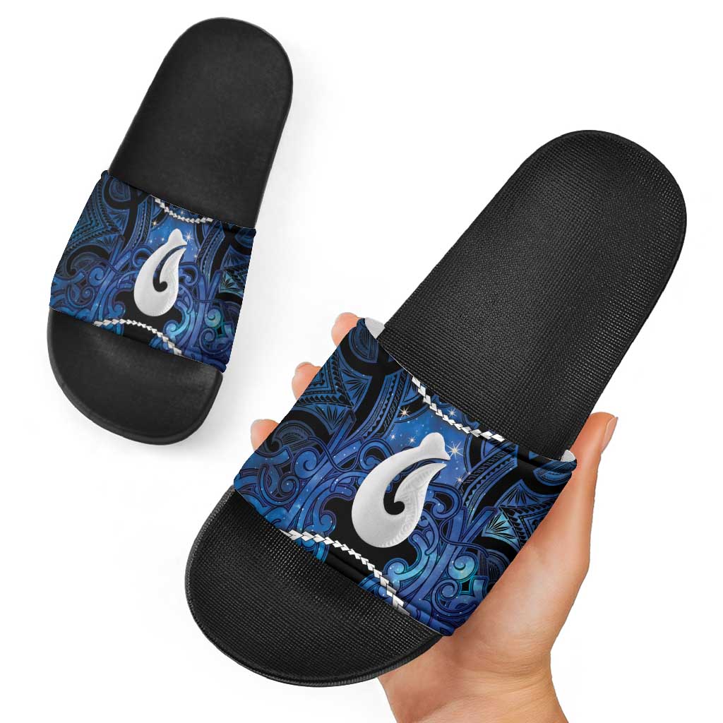 Maori Matariki Hei Matau Slide Sandals Maori Kowhaiwhai Pattern Galaxy