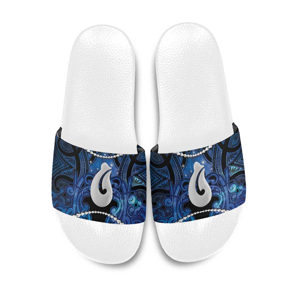 Maori Matariki Hei Matau Slide Sandals Maori Kowhaiwhai Pattern Galaxy
