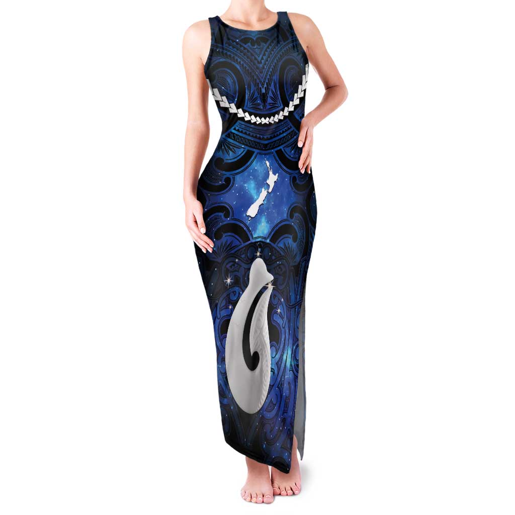 Personalized Maori Matariki Hei Matau Tank Maxi Dress Maori Kowhaiwhai Pattern Galaxy LT01 Women Blue - Polynesian Pride