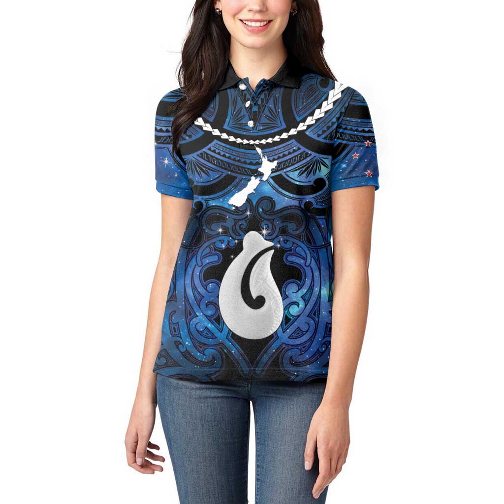 Personalized Maori Matariki Hei Matau Women Polo Shirt Maori Kowhaiwhai Pattern Galaxy LT01 - Polynesian Pride