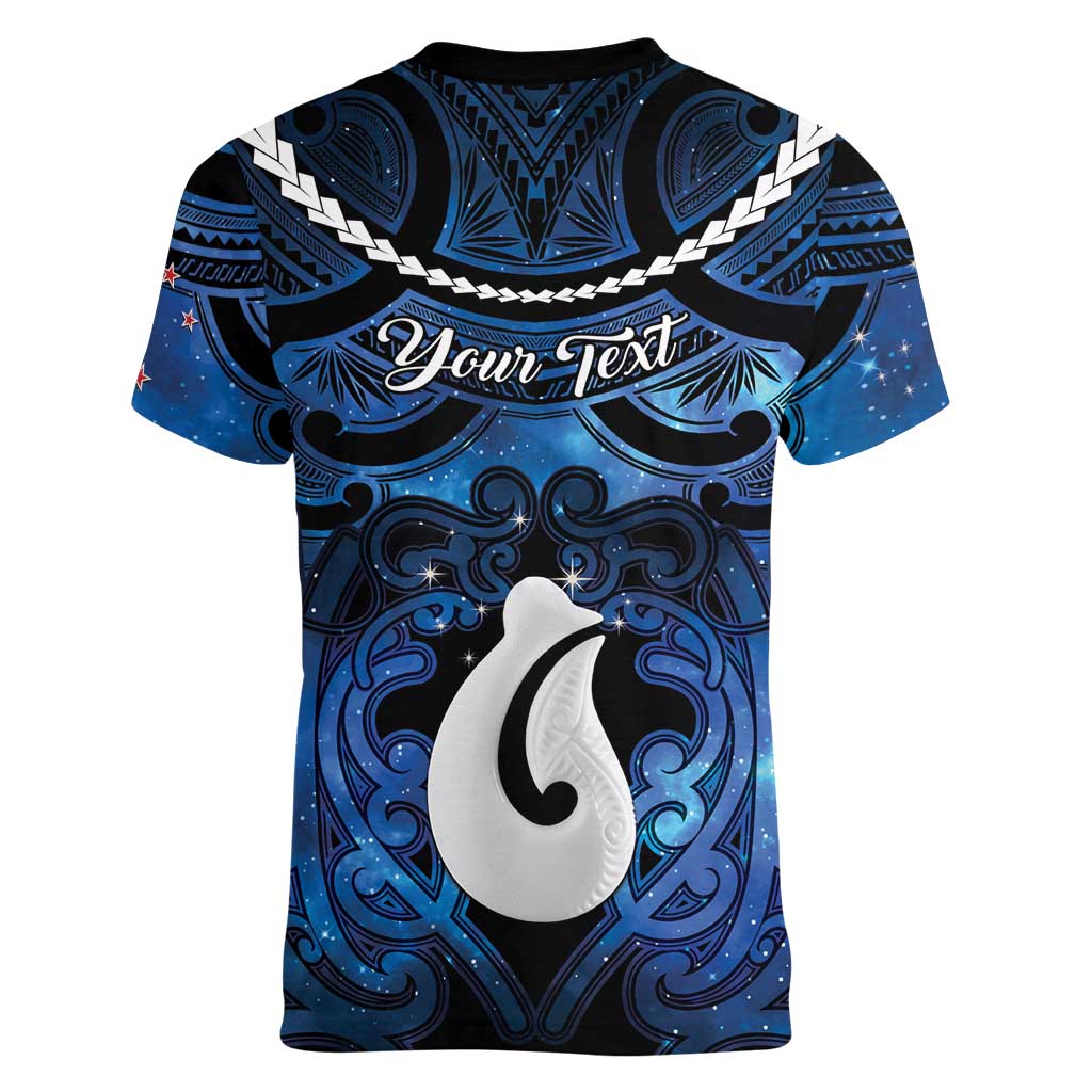 Personalized Maori Matariki Hei Matau Women V-Neck T-Shirt Maori Kowhaiwhai Pattern Galaxy LT01 - Polynesian Pride