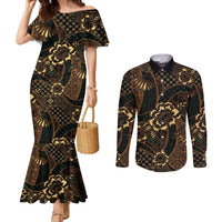 Indonesian Batik Pattern Vintage Brown Couples Matching Mermaid Dress and Long Sleeve Button Shirt LT01 Brown - Polynesian Pride