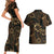 Indonesian Batik Pattern Vintage Brown Couples Matching Short Sleeve Bodycon Dress and Hawaiian Shirt