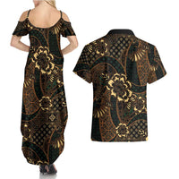 Indonesian Batik Pattern Vintage Brown Couples Matching Summer Maxi Dress and Hawaiian Shirt LT01 - Polynesian Pride