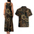 Indonesian Batik Pattern Vintage Brown Couples Matching Tank Maxi Dress and Hawaiian Shirt