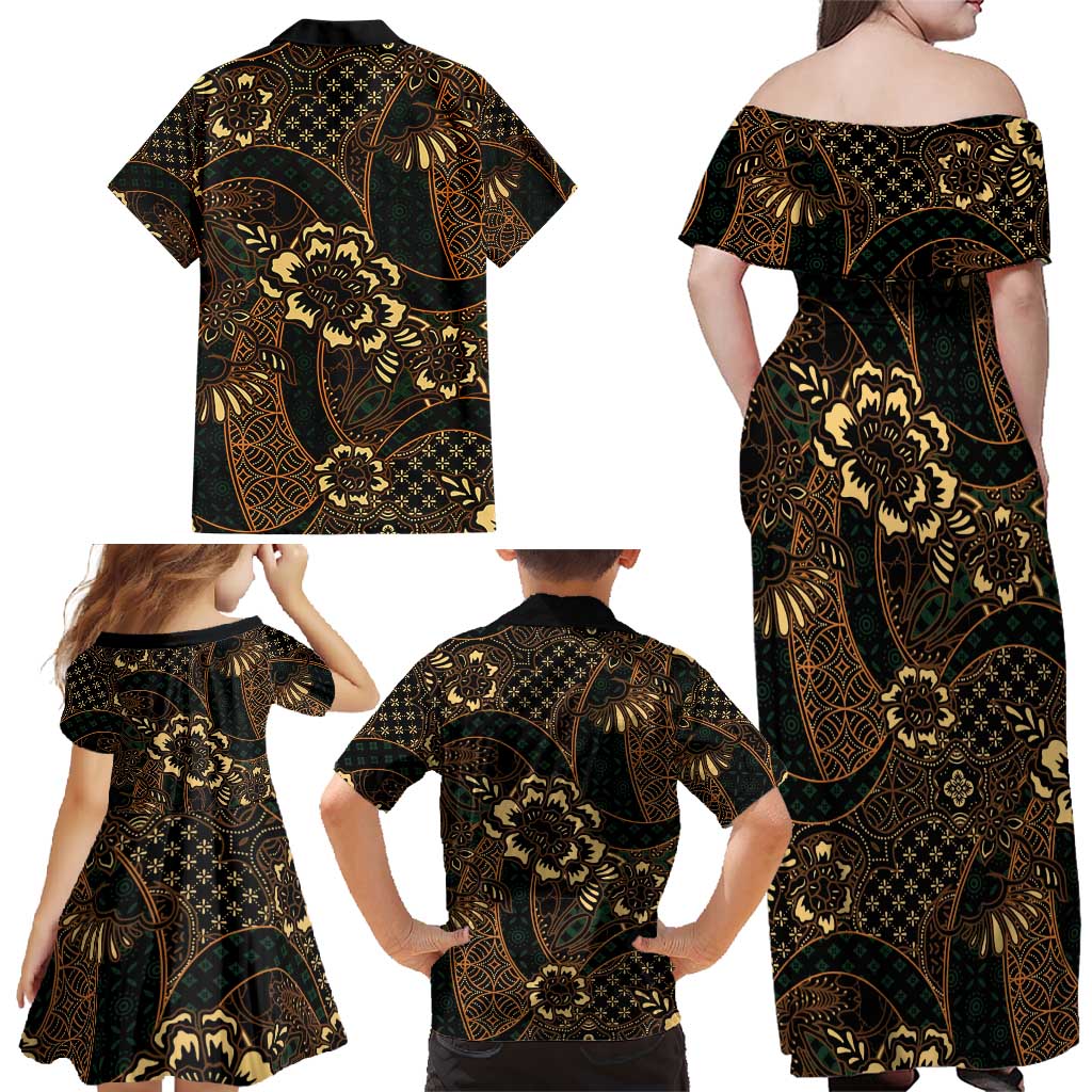 Indonesian Batik Pattern Vintage Brown Family Matching Off Shoulder Maxi Dress and Hawaiian Shirt LT01 - Polynesian Pride