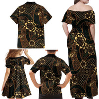 Indonesian Batik Pattern Vintage Brown Family Matching Off Shoulder Maxi Dress and Hawaiian Shirt LT01 - Polynesian Pride