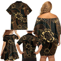 Indonesian Batik Pattern Vintage Brown Family Matching Off Shoulder Short Dress and Hawaiian Shirt LT01 - Polynesian Pride