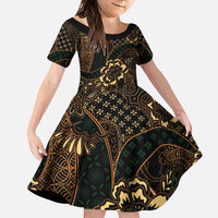 Indonesian Batik Pattern Vintage Brown Family Matching Puletasi and Hawaiian Shirt LT01 Daughter's Dress Brown - Polynesian Pride