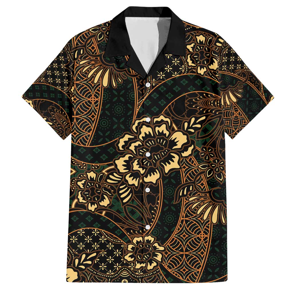 Indonesian Batik Pattern Vintage Brown Family Matching Short Sleeve Bodycon Dress and Hawaiian Shirt
