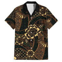Indonesian Batik Pattern Vintage Brown Family Matching Short Sleeve Bodycon Dress and Hawaiian Shirt