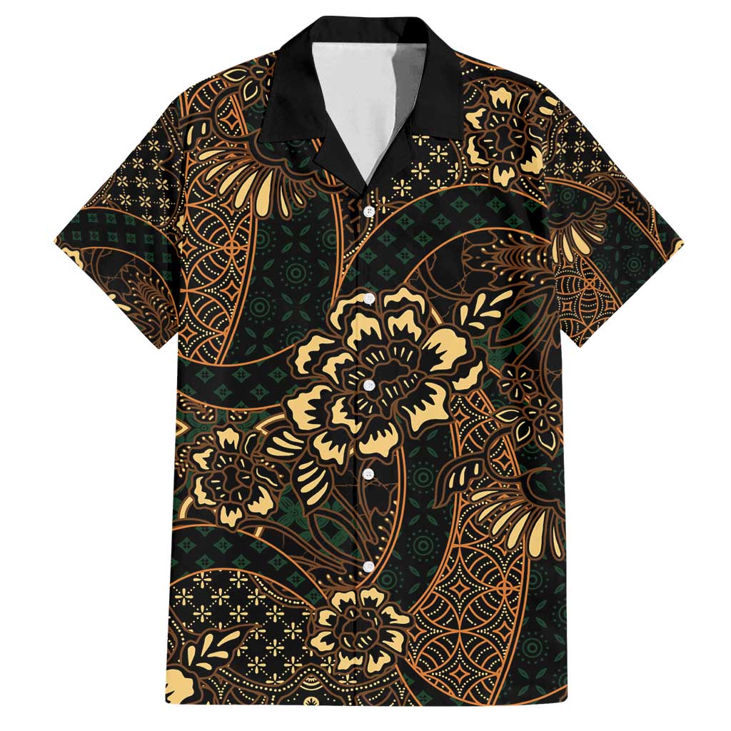 Indonesian Batik Pattern Vintage Brown Family Matching Summer Maxi Dress and Hawaiian Shirt