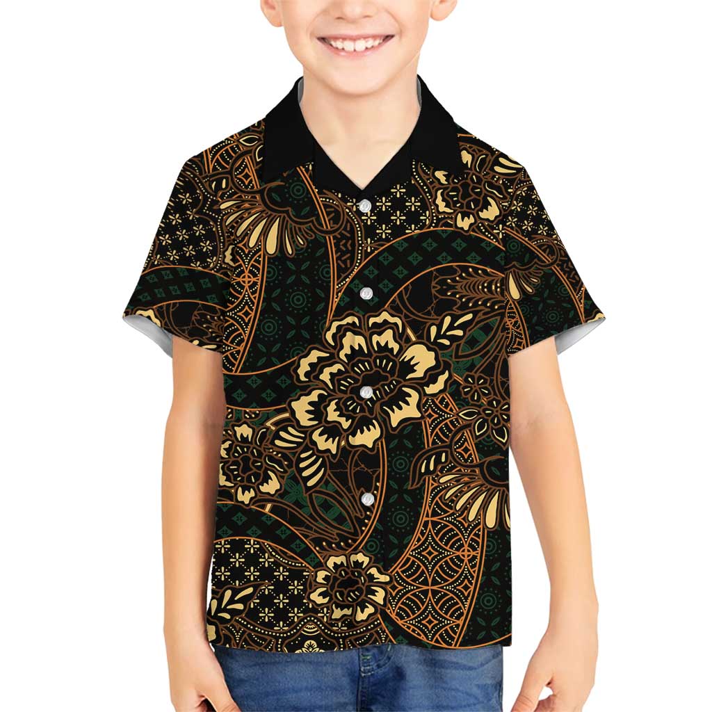 Indonesian Batik Pattern Vintage Brown Family Matching Summer Maxi Dress and Hawaiian Shirt