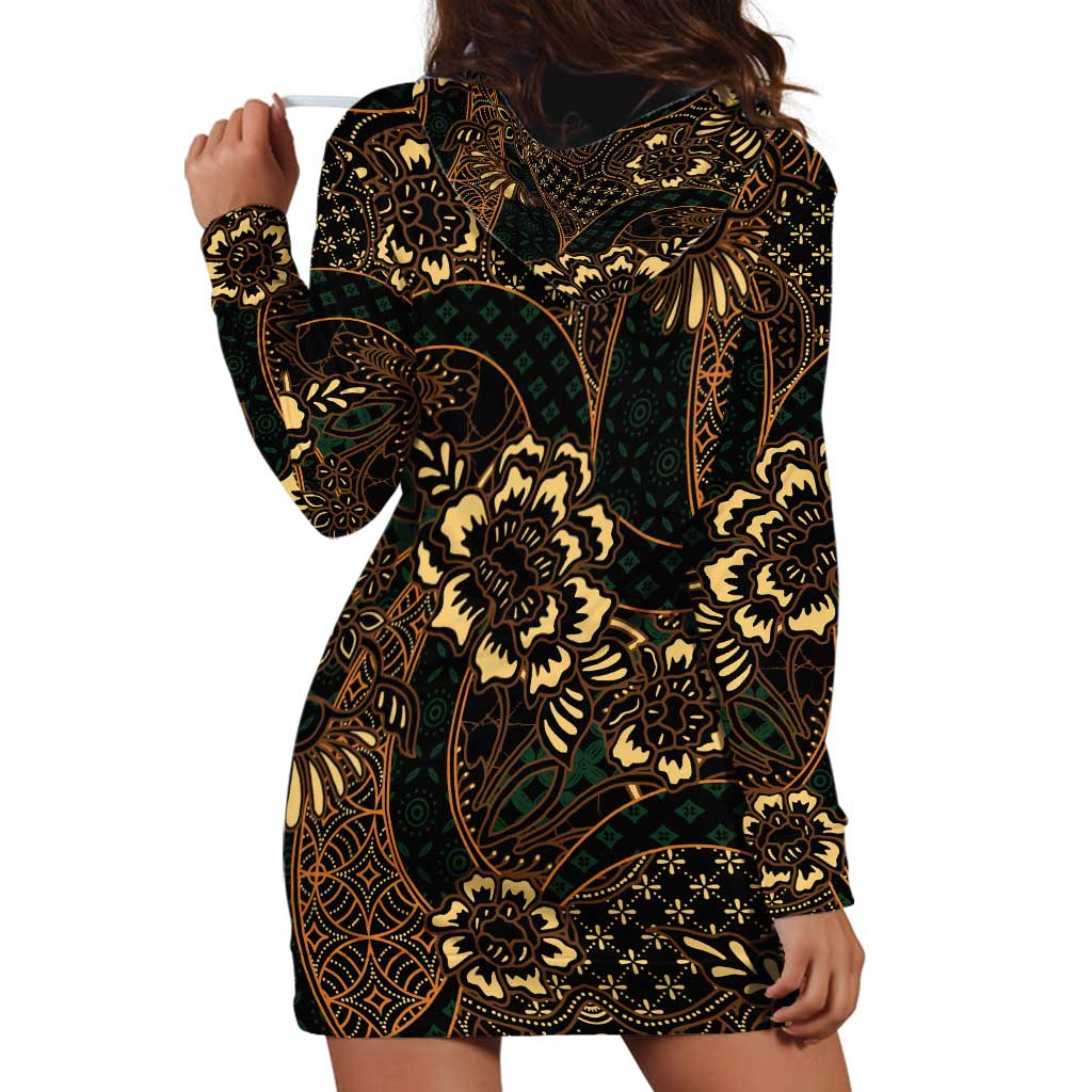 Indonesian Batik Pattern Vintage Brown Hoodie Dress