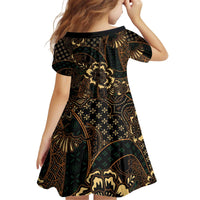 Indonesian Batik Pattern Vintage Brown Kid Short Sleeve Dress