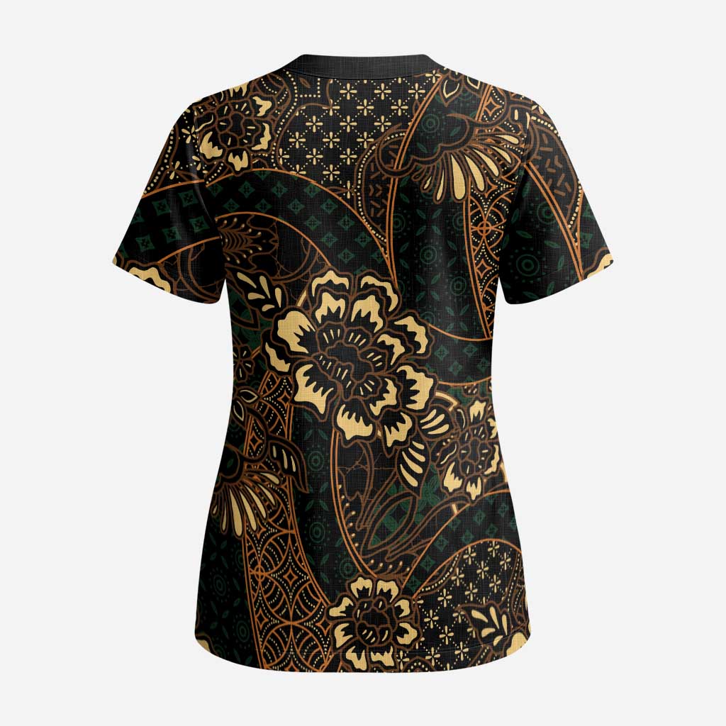 Indonesian Batik Pattern Vintage Brown Scrub Top LT01 - Polynesian Pride