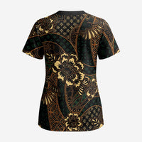 Indonesian Batik Pattern Vintage Brown Scrub Top LT01 - Polynesian Pride