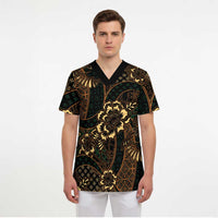 Indonesian Batik Pattern Vintage Brown Scrub Top LT01 - Polynesian Pride