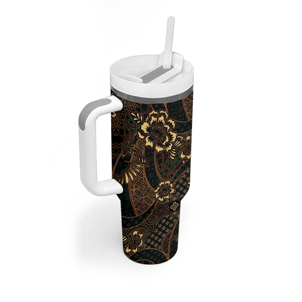 Indonesian Batik Pattern Vintage Brown Tumbler With Handle
