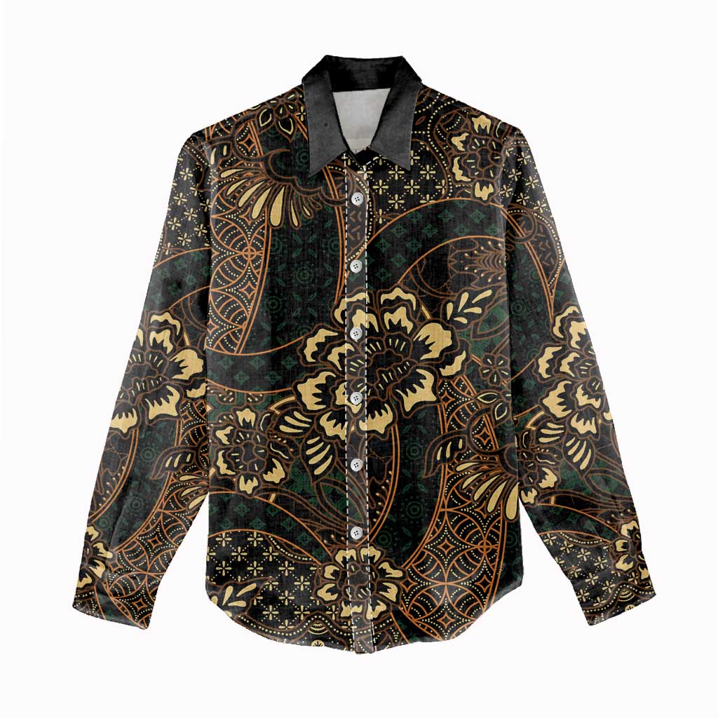 Indonesian Batik Pattern Vintage Brown Women Casual Shirt