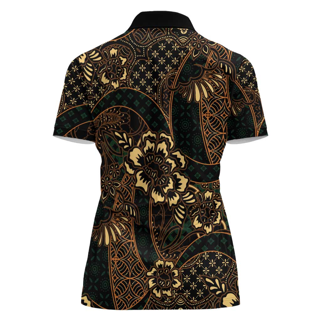 Indonesian Batik Pattern Vintage Brown Women Polo Shirt