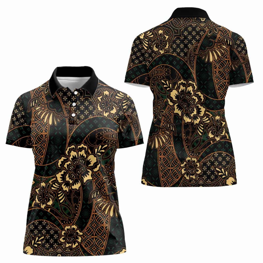 Indonesian Batik Pattern Vintage Brown Women Polo Shirt